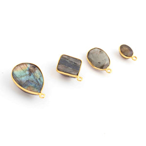 4 Pcs Labradorite 24k Gold Plated Faceted Assorted  Shape  Single Bali Pendant - 13mmx8mm- 24mmx16mm-PC1048 - Tucson Beads