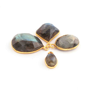4 Pcs Labradorite 24k Gold Plated Faceted Assorted  Shape  Single Bali Pendant - 13mmx8mm- 24mmx16mm-PC1048 - Tucson Beads