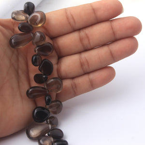 1 Long Smoky Smooth  Briolettes - Pear Shape Briolettes  10mmx8mm-19mmx13mm-9 Inches BR4373 - Tucson Beads