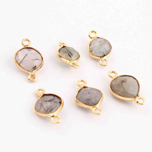 6 Pcs Black Rutile Faceted Assorted Shape 24k Gold Plated Connector  - Black Rutile Assorted - 15mmx8mm-18mmx11mm PC1022 - Tucson Beads