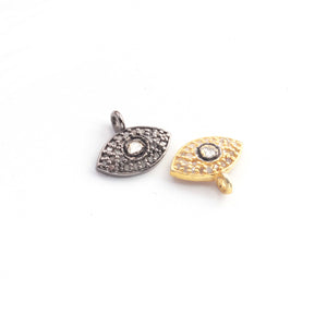 1 Pc Pave Diamond Center in Rose Cut Diamond Evil Eye Charm 925 Sterling Silver / Yellow Gold Vermeil Pendant - 10mmx12mm PDC1276 - Tucson Beads