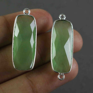 9 Pcs Green Chalcedony Faceted Rectangle Shape 24 k Gold Plated Connector/Pendant  34mmX11mm-30mmX11mm PC300 - Tucson Beads
