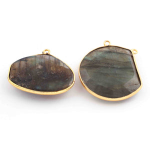 2 Pcs Labradorite 24k Gold Plated Faceted Assorted  Shape  Single& Double Bali Pendant - 30mmx24mm- 24mmx27mm-PC1047 - Tucson Beads