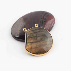 2 Pcs Labradorite 24k Gold Plated Faceted Assorted  Shape  Single& Double Bali Pendant - 30mmx24mm- 24mmx27mm-PC1047 - Tucson Beads