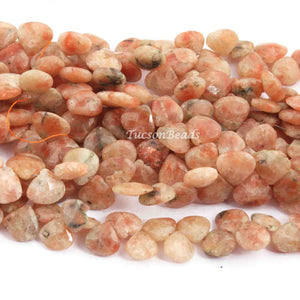 1 Strand Peach Moonstone Faceted Heart Shape Briolettes - Peach Moonstone Briolettes 9mmx10mm-13mmx9mm 8 Inches BR2778 - Tucson Beads