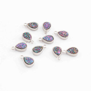 10 Pcs Mystic Druzy Pear Drop Pendant, Silver Plated Titanium Pendant, Bezel Pendant 10mmX6mm PC998 - Tucson Beads