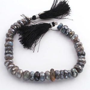 1 Strand Labradorite Silverite  Faceted Roundells -Round  Shape  Roundells 10mmx9mm-13mmx10mm8 Inches BR909 - Tucson Beads