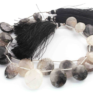 1  Long Strand Black Rutile Faceted Briolettes  -Ovel Shape Briolettes 18mmx14mm-12mmx10mm 9  Inches BR01525 - Tucson Beads