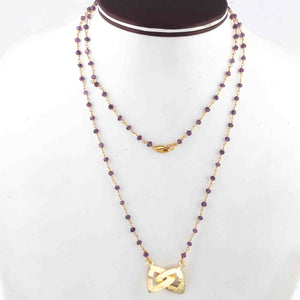 Amethyst With Smoky Quartz Chain Necklace - Faceted Sparkly Necklace ,Tiny Beaded 2mm, Necklace -34"Long GPC1341 - Tucson Beads