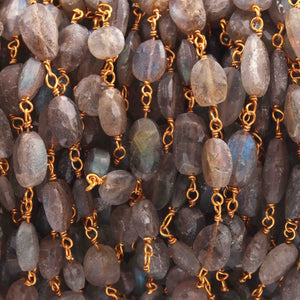 1 Feet Labradorite Faceted Oval Beaded Chain - Labradorite Oval Beads wire wrapped Sterling Vermeil Chain 13mmx6mm-17mmx7mm SRC205 - Tucson Beads