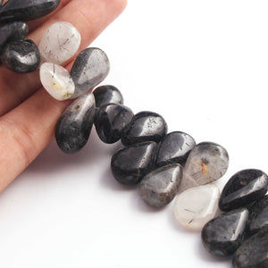 1 Long Black Rutile Smooth  Briolettes - Pear Shape Briolettes  16mmx11mm-20mmx12mm- 8 Inches BR4367 - Tucson Beads