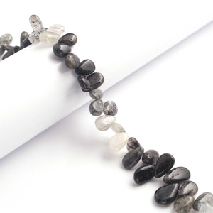1  Long Strand  Black Rutile Smooth Briolettes - Pear Shape Briolettes -10mm-16mm- 8 Inches BR4389 - Tucson Beads