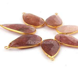 7 Pcs Red Rutile  24k Gold Plated Faceted Pear Shape Pendant- Shape Pear -  35mmx17mm- PC287 - Tucson Beads