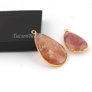 7 Pcs Red Rutile  24k Gold Plated Faceted Pear Shape Pendant- Shape Pear -  35mmx17mm- PC287 - Tucson Beads