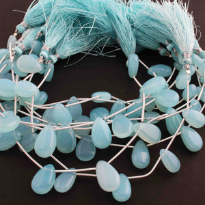 1 Strand Aqua Chalcedony Smooth Briolettes - Pear Shape  Briolettes - 13mmx9mm-16mmX11mm - 8 Inches BR01008 - Tucson Beads
