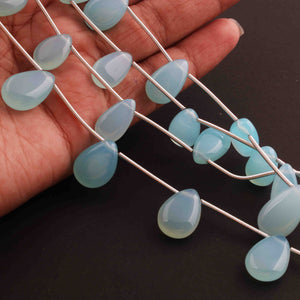 1 Strand Aqua Chalcedony Smooth Briolettes - Pear Shape  Briolettes - 13mmx9mm-16mmX11mm - 8 Inches BR01008 - Tucson Beads