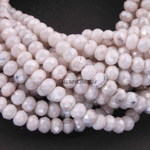 1 Strand White Silver Coated Faceted Rondelles  - Gemstone Rondelles 6mm 8 Inches BR3579 - Tucson Beads