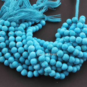 1 Strand Turquoise Stablized Faceted Round Ball  - Ball Beads 8mm 8 Inches BR3535 - Tucson Beads