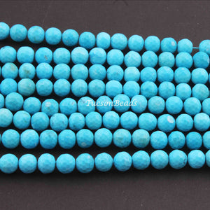 1 Strand Turquoise Stablized Faceted Round Ball  - Ball Beads 8mm 8 Inches BR3535 - Tucson Beads