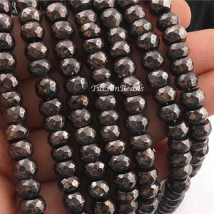 1 Strand Black Pyrite  Faceted Rondelles - pyrite Faceted Beads 7mm-8mm 8 Inches BR3519 - Tucson Beads