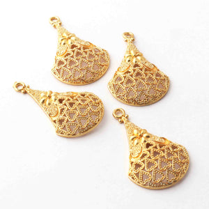 5 Pcs 24k Gold Plated Copper Charm,  Copper Casting Fancy Shape Designer Charm Pendant, Jewelry Making Tools, 37mmx23mm, gpc1182 - Tucson Beads