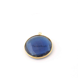 2 Pcs Mix Stone  24k Gold Plated  Faceted Round Shape Gemstone Bezel Single Bail Pendant - 31mmx28mm PC635 - Tucson Beads