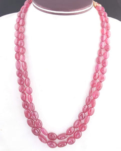 2 Strands Of Genuine Ruby Necklace - Smooth Oval Beads - Rare & Natural Ruby Necklace - Stunning Elegant Necklace - SPB0263 - Tucson Beads