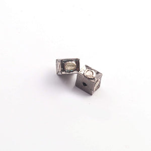 1 Pc Rose Cut Diamond Antique Finish Cube Bead Over 925 Sterling Silver - Diamond Bead 7mmx5mm PDC1039 - Tucson Beads