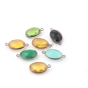 7  Pcs Mix Stone Faceted Oval Connector&Pendant - Oxidized Silver Plated Faceted Oval Shape Connector&Pendant - 21mmx11mm-26mmx11mm PC807 - Tucson Beads