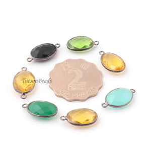 7  Pcs Mix Stone Faceted Oval Connector&Pendant - Oxidized Silver Plated Faceted Oval Shape Connector&Pendant - 21mmx11mm-26mmx11mm PC807 - Tucson Beads