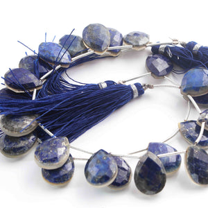 1 Strand Finest Quality Lapis Lazuli With White Faceted Briolettes- Pear Shape Briolettes - 16mmx12mm 8 Inches BR01575 - Tucson Beads