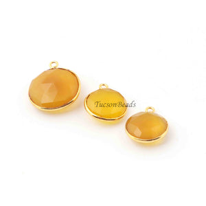 3 Pcs Lemon Quartz Faceted  24k Gold Plated Faceted Round Shape Pendant - 23mmx20mm-18mmx15mm PC814 - Tucson Beads