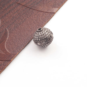 1 Pc Antique Finish Pave Diamond Round Ball Bead 925 Sterling Silver - Diamond Round Beads  12mm PDC1351 - Tucson Beads