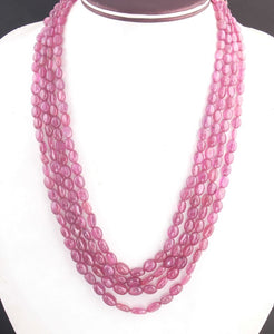 630 Ct. 4 Strands Of Genuine Ruby Necklace - Smooth Oval Beads - Rare & Natural Necklace - Stunning Elegant Necklace - SPB0044 - Tucson Beads