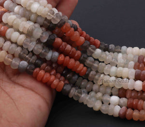 2 Strands Multi Moonstone Faceted Rondelles - Multi Moonstone Faceted Roundles 4mm-5mm 13.5 Inch BR064 - Tucson Beads
