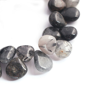 1  Long Strand Black Rutile  Smooth Briolettes - Heart Shape  Briolettes - 12mmx11mm-14mmx12mm- 8 Inches BR1363 - Tucson Beads