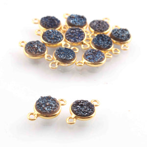12 Pcs Mystic Blue Druzy Round 925 Sterling Vermeil Double Bail Connector - 14mmx8mm- SS1151 - Tucson Beads