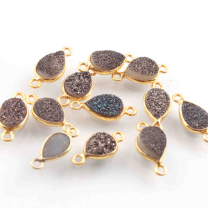 12 Pcs Mystic Gray Druzy Pear 925 Sterling Vermeil Double Bail Connector - 15mmx7mm- SS1148 - Tucson Beads