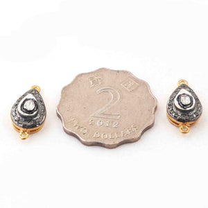 1 Pc Pave Diamond With Rosecut Diamond 925 Sterling Vermeil Pear Double Bail Connector- Polki Connector -Size: 20mmx10mm-PDC1052 - Tucson Beads