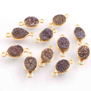 11 Pcs Mystic Mix Druzy Oval 925 Sterling Vermeil Double Bail Connector - 15mmx7mm--SS1167 - Tucson Beads
