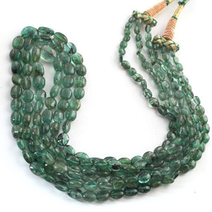 175  Carats  3 Strand AAA Quality Emerald Smooth oval  beads Ready To Wear Necklace - Emerald Oval Beads 4mmx3mm-9mmx5mm 18 Inch SPB0032 - Tucson Beads