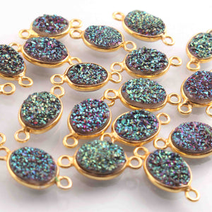 10 Pcs Mystic Green Druzy Oval 925 Sterling Vermeil Double Bail Connector - 15mmx7mm-16mmx8mm-SS1160 - Tucson Beads