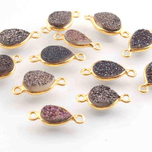 12 Pcs Mystic Mix Druzy Pear 925 Sterling Vermeil Double Bail Connector - 15mmx8mm- SS1144 - Tucson Beads