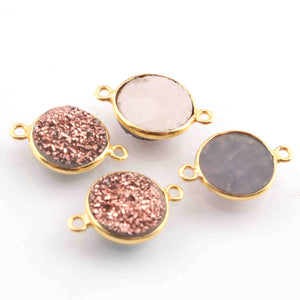 4 Pcs Mystic Pink Druzy Round 925 Sterling Vermeil Double Bail Connector - 18mmx13mm--SS1165 - Tucson Beads