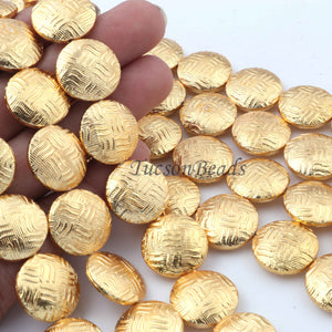 1 Stands Beads Designer Round Coin Shape Beads,Casting Copper Beads -Copper Jewelry -18mm-8 inch GPC0008 - Tucson Beads