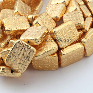 1 Strand 24k Gold Plated Designer Copper Casting Square Shape Beads Stamped Finessed  gold plated - Copper Jewelry - 20mmx16mm - 8 Inches GPC0009 - Tucson Beads