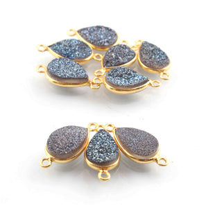 9 Pcs Mystic Blue Druzy Pear 925 Sterling Vermeil Double Bail Connector - 19mmx9mm- SS1147 - Tucson Beads