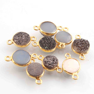 9 Pcs Mystic Mix Druzy Round 925 Sterling Vermeil Double Bail Connector - 15mmx9mm- SS1155 - Tucson Beads