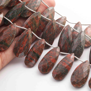 1  Long Strand  Unakite Faceted Briolettes - Pear Shape Briolettes - 27mmx11mm-29mmx14mm - 9 Inches BR01542 - Tucson Beads