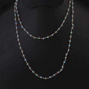 1  Necklace 24K Gold Plated with Aqua Chalcedony Gemstone Copper Link Chain , 3mm Rondelle Beads 36 Inches, GPC1260 - Tucson Beads